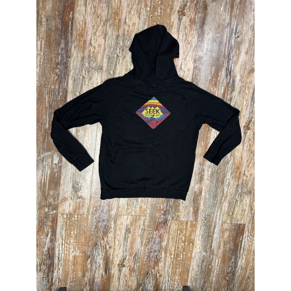 Mens Seek Discomfort Double Sided Hoodie Size Large Mountain Adventure Black - Picture 2 of 7